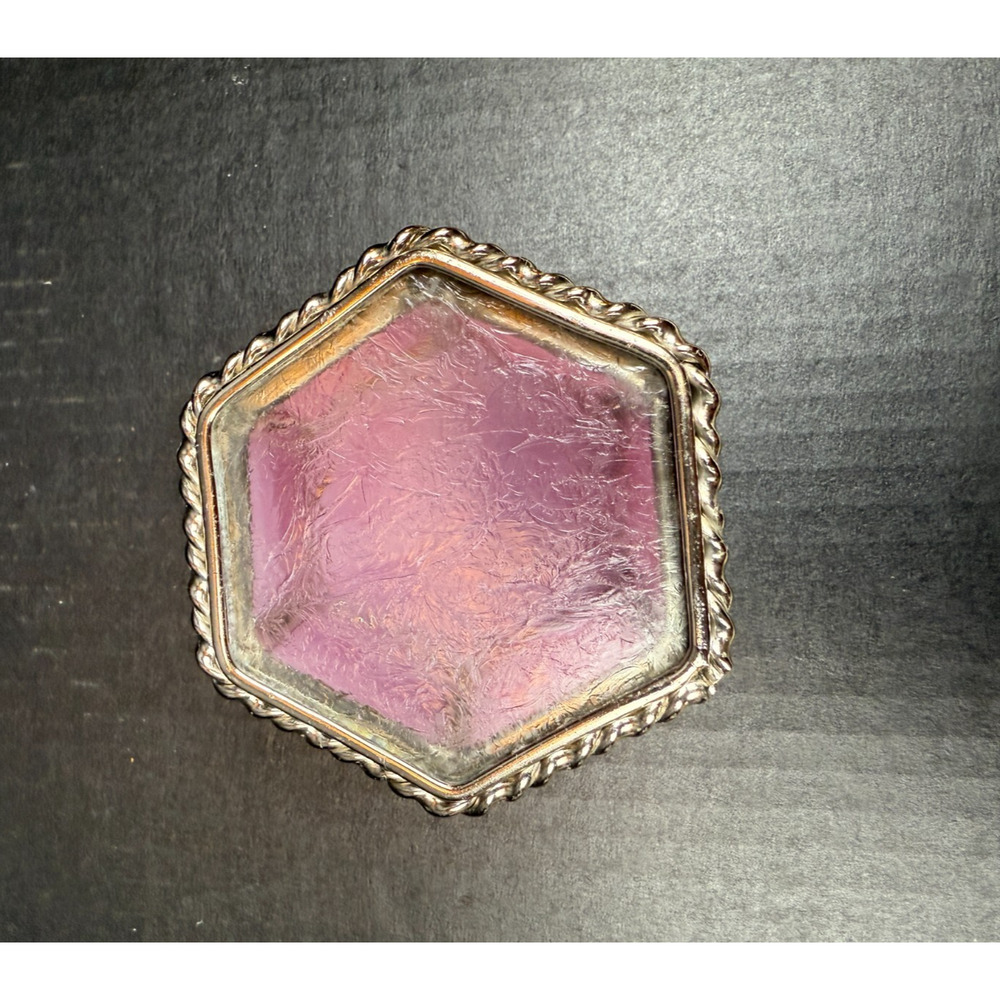 Stained Glass Trinket Box Hexagon Pink Flower Star Top Etched Glass Bottom - Picture 7 of 10